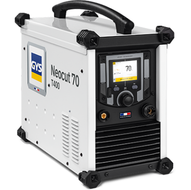 Appareil de soudage à l'arc avec écran de contrôle et poignée de transport.